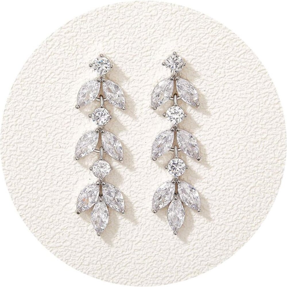 Cubic Zirconia Wedding Earrings for Brides Bridesmaids, Elegant Marquise Bridal